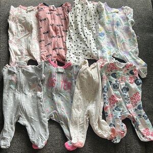 Bundle of 8 newborn girl footie Pjs